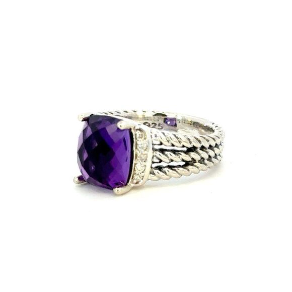 David Yurman Amethyst Diamond Ring Size 5.5 Sterling Silver Estate DY651 - Picture 5 of 7